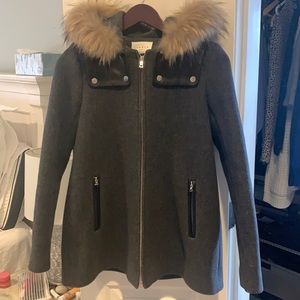Sandro Gray Coat with real fur detachable hood